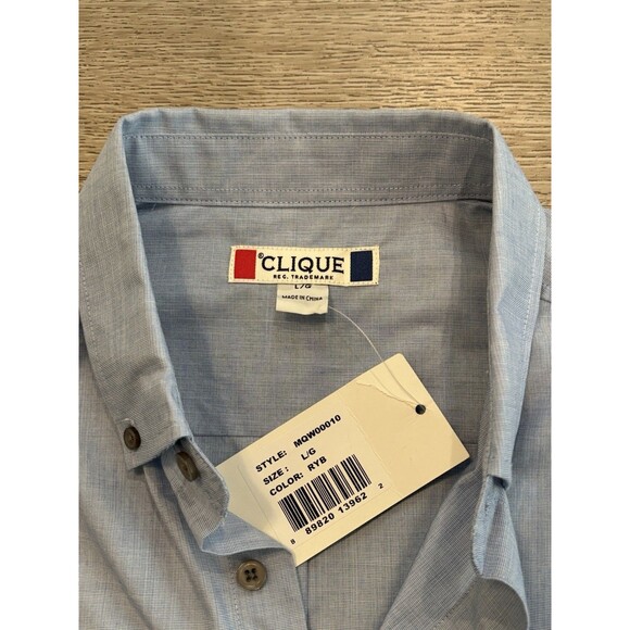 Clique Men's Large Long Sleeve Button Up Shirt Blue Casual Work Shirt NWT - Picture 3 of 7